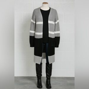 Sweater Grey Black White Open Draped long Modern Cardigan Size XL Women’s Soft